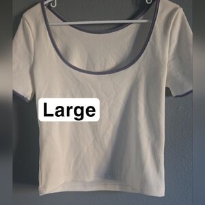 Dazy White and Blue Trim Women's Top Snug Medium Fit